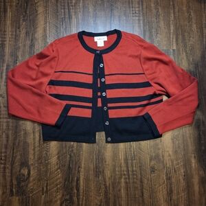 Talbots Women's Red and Black Striped Sweater